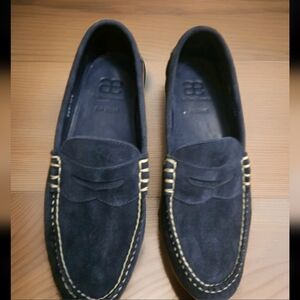 Allen Edmonds Navy Suede Sea Island Penny Loafers with Contrast Stitching